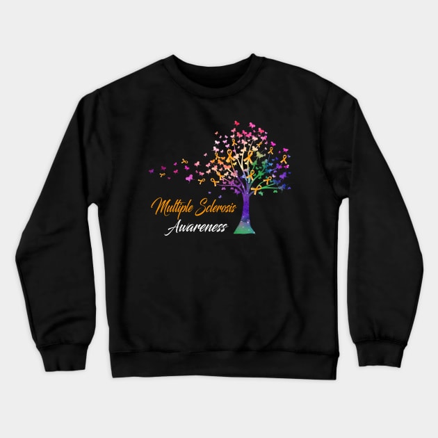 Tree Ribbons Multiple Sclerosis Awareness Support Multiple Sclerosis Warrior Gifts Crewneck Sweatshirt by ThePassion99